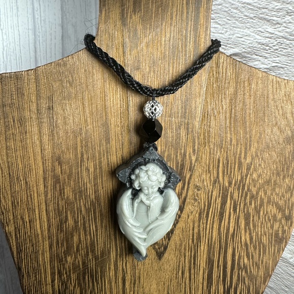 Tai Chi Stone Angel Pendant Necklace on Black Rope - Picture 3 of 15